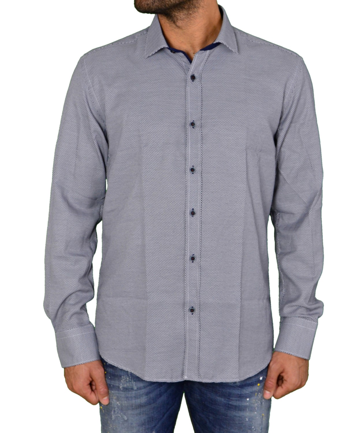 Ανδρικό πουκάμισο μπλε με μικροσχέδια 1183102